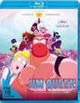 Illustration mit dem Titel "Jim Queen", zeigt bunte Cartoon-Figuren, darunter eine muskulöse Person und humorvolle Elemente.