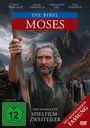 "Die Bibel: Moses", Spielfilm-Zweiteiler, FSK 12. Ein Mann mit Stab in gebirgiger Landschaft, Menschen im Hintergrund.
