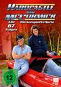 „Hardcastle und McCormick. Alle 67 Folgen. Die komplette Serie.“ Zwei Männer lehnen an einem roten Auto. FSK 12.