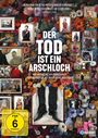„Der Tod ist ein Arschloch“ steht in großen Buchstaben, umgeben von Blumen und Bilderrahmen mit Fotografien. FSK 6.