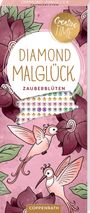 „DIAMOND MALGLÜCK ZAUBERBLÜTEN“, Illustration mit rosa Kolibris und Blumen auf einem pastellfarbenen Hintergrund.