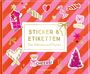 „STICKER & ETIKETTEN Zum Dekorieren und Verzieren“. Umgeben von weihnachtlichen Stickern wie Geschenken und Süßigkeiten.