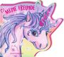 „MEINE FREUNDE“ in großer, pinker Schrift oben links. Ein lila-rosa Einhorn mit glitzerndem Horn auf buntem Hintergrund.