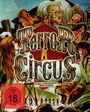 Text: "Terror Circus", "FSK ab 18", "A carnival of chaos and captivity! Unmask the madness!" Illustration: furchteinflößende Zirkusszene.