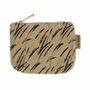 Kosmetiktasche mit "Rico Design" Aufdruck, schwarzem Gräsermuster auf beige, goldener Reißverschluss.