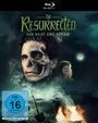 "The Resurrected: Die Saat des Bösen." Illustration einer teils skelettierten Person, Frau lächelnd, finstere Szene mit Feuer.