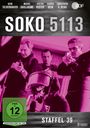 "SOKO 5113", "STAFFEL 39", Schauspielernamen oben, ZDF-Logo, FSK 12, dramatische Szene mit bewaffneten Figuren.