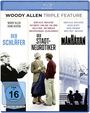 "Woody Allen Triple Feature: Der Schläfer, Der Stadtneurotiker, Manhattan. FSK 16. Illustration mit Filmszenen."