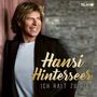 Text: "Hansi Hinterseer, Ich halt zu dir". Ein lächelnder Mann mit hellen Haaren vor einer gemusterten Wand.