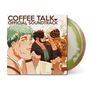 "COFFEE TALK OFFICIAL SOUNDTRACK". Illustration von drei Personen in entspannter Café-Atmosphäre, Vinyl im Hintergrund.