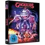 „GHOULIES IV“ steht in großen roten Buchstaben oben. Darunter furchterregende, monsterartige Kreaturen und Menschen in düsterer Umgebung.