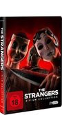 Text: "THE STRANGERS 3-Film Collection". Drei maskierte Figuren mit düsteren Masken, eine davon hält ein Messer.