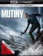 "4K ULTRA HD™ + BLU-RAY™", "MUTINY", "Keine Gnade auf hoher See", "Vorab-Cover", "FSK 18 beantragt". Ein Mann mit Pistole auf einem Schiff.