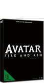 Text "Vorläufige Abbildung" oben, "AVATAR FIRE AND ASH" zentral, "FSK 12" unten. Schwarzer Hintergrund, DVD-Hülle.