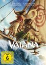 Text oben: "Dwayne Johnson, Catherine Laga'aia". Unten: "Vaiana". Zwei Figuren auf einem Segelboot in großer Welle.
