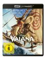 Text: „4K Ultra HD™, Blu-ray™, Dwayne Johnson, Catherine Laga'aia, Disney Vaiana, FSK ab 6 freigegeben.“  
Illustration: Personen auf einem Floß mit Segel.