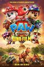 „PAW Patrol: Der Dino Film“ oben; „Ein dino-starkes Abenteuer“, „Nur im Kino“. Hunde mit Dino in tropischer Landschaft.