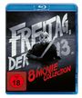 Texte „Freitag, der 13.“, „8 Movie Collection“. Maskierter Mann mit Machete. FSK ab 18 Hinweis.