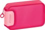 "Smaepp by Brunnen" auf pinkem Etui, Reißverschluss mit rundem Anhänger, rechteckige Form.
