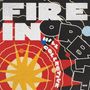 „FIRE IN ORBIT, HILL COLLECTIVE“. Illustration mit rotem Hintergrund und gelbem, sternförmigem Motiv.