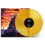 "The Jester Race", gelbe Vinylschallplatte, fantasievolle Burg unter dramatischem orangefarbenem Himmel.