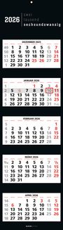 : 5-Monatskalender Black 2026 - Büro-Kalender 33x20 cm (geschlossen), 33x120 (geöffnet) - faltbar - mit Datumsschieber - Alpha Edition, KAL