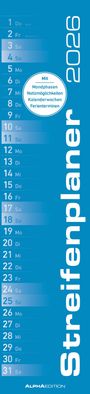 : Streifenplaner BLAU 2026 - Streifenkalender - Wandplaner - Küchen-Kalender - 11,3x49,5, KAL