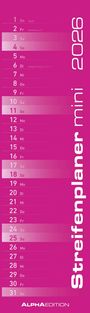 : Streifenplaner Mini PINK 2026 - Streifenkalender - Wandplaner - Küchen-Kalender - 9,5x33, KAL