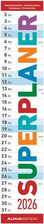 : Superplaner 2026 - Streifenkalender 17x85 cm - mit Ringbindung - viel Platz für Notizen - Langplaner - Wandkalender - Küchenkalender - Alpha Edition, KAL