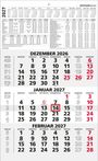 Kalender 2027 mit Monatsübersicht. Dezember 2026 bis Februar 2027. Feiertage rot markiert, 14. Januar hervorgehoben.