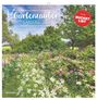 "Gartenzauber Gardens 2027", "PLUS BUCKET LIST". Bunte Gartenlandschaft mit Bäumen, Sträuchern und vielen Blumen.