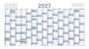 Kalender für das Jahr 2027 mit Monaten in Spalten. Feiertage und Wochenenden blau hervorgehoben.