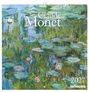 Text: "Claude Monet, 2027, teNeues." Impressionistisches Gemälde von Seerosen auf Wasser.