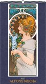 2027, Alfons Mucha. Illustration: Frau im Profil mit Blumen und Ornamenten, im Jugendstil mit reichen Details.