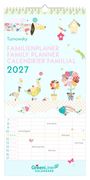 Kalender mit dem Text "FAMILIENPLANER 2027". Bunte Tiere und Blumen verziert. Enthält Tagesplanung. Logo: "GreenLine CALENDARS".