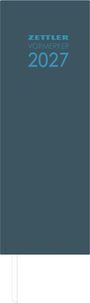 Text: "Zettler Vormerker 2027". Dunkelblaues Hardcover mit weißen Lesezeichen.