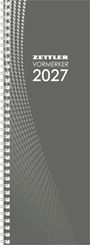 Text: ZETTLER VORMERKER 2027. Spiralbindung links, grauer Hintergrund mit weißem, punktartigem Muster.