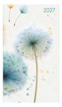 Text "2027" oben rechts. Illustration von pastellfarbenen Pusteblumen, einige Samen fliegen weg.