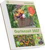 "Gartenzeit 2027", "Tägliche Tipps & Inspiration für deinen Garten". Ein Korb mit frischem Gemüse, darunter Karotten und Tomaten.