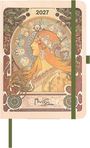 2027; Mucha; Jugendstil-Illustration einer Frau mit Blumen im Haar, umgeben von Sternzeichen-Symbolen.