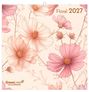 Texte: „Floral 2027“, „GreenLine Calendars“. Illustration von rosa Blumen auf hellem Hintergrund.