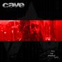 Oben steht "cave", unten "…into the promised land...". Rotes Bild von einem Mann, halb Mensch, halb Maschine.