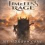 "TIMELESS RAGE" und "MY KINGDOM COME". Szene mit Thron, rotem Himmel, monumentaler Stadt im Hintergrund und Flammen.