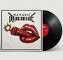 Text: "Kissin' Dynamite". Illustration: Rote Lippen halten ein brennendes Dynamitstück.