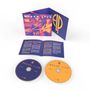 "WORKS LIVE", zwei CDs und ein Booklet mit Texten. Dominante Farben: Blau und Orange. ELP-Logo hervorgehoben.