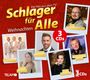 „Die Hits aus dem TV - Schlager für Alle: Weihnachten, 3 CDs.“ Fotos von Künstlern mit rotem, festlichem Hintergrund.
