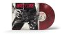 "Mötley Crüe", "Too Fast for Love"; Schwarzweiß-Foto einer Person in Leder mit Nieten, rotes Vinyl.