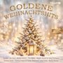 "Goldene Weihnachtshits" in goldener Schrift über einem dekorierten Weihnachtsbaum, umgeben von Schnee und Lichtern.