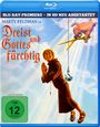 Auf der Hülle steht: "Marty Feldman ist Dreist und Gottesfürchtig". Illustration zeigt einen Mönch am Haken, Hände betend.