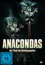 Text: "ANACONDAS Der Fluch des Schlangengottes". Zwei große Schlangenköpfe mit gelben Augen. FSK 16, düsteres Design.